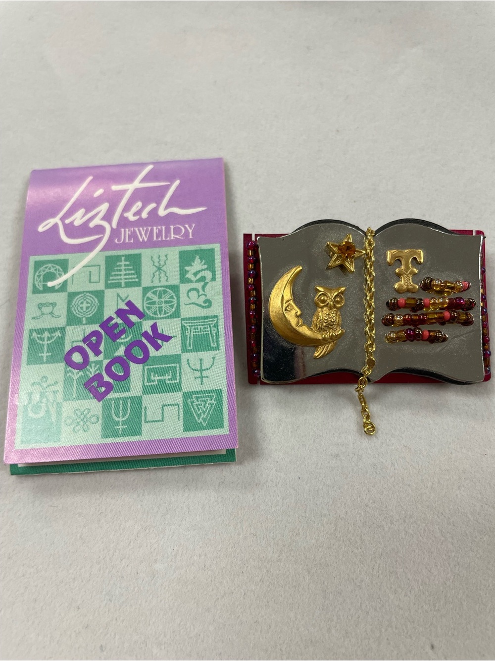 Handcrafted Liztech Open Book Brooch / Pin